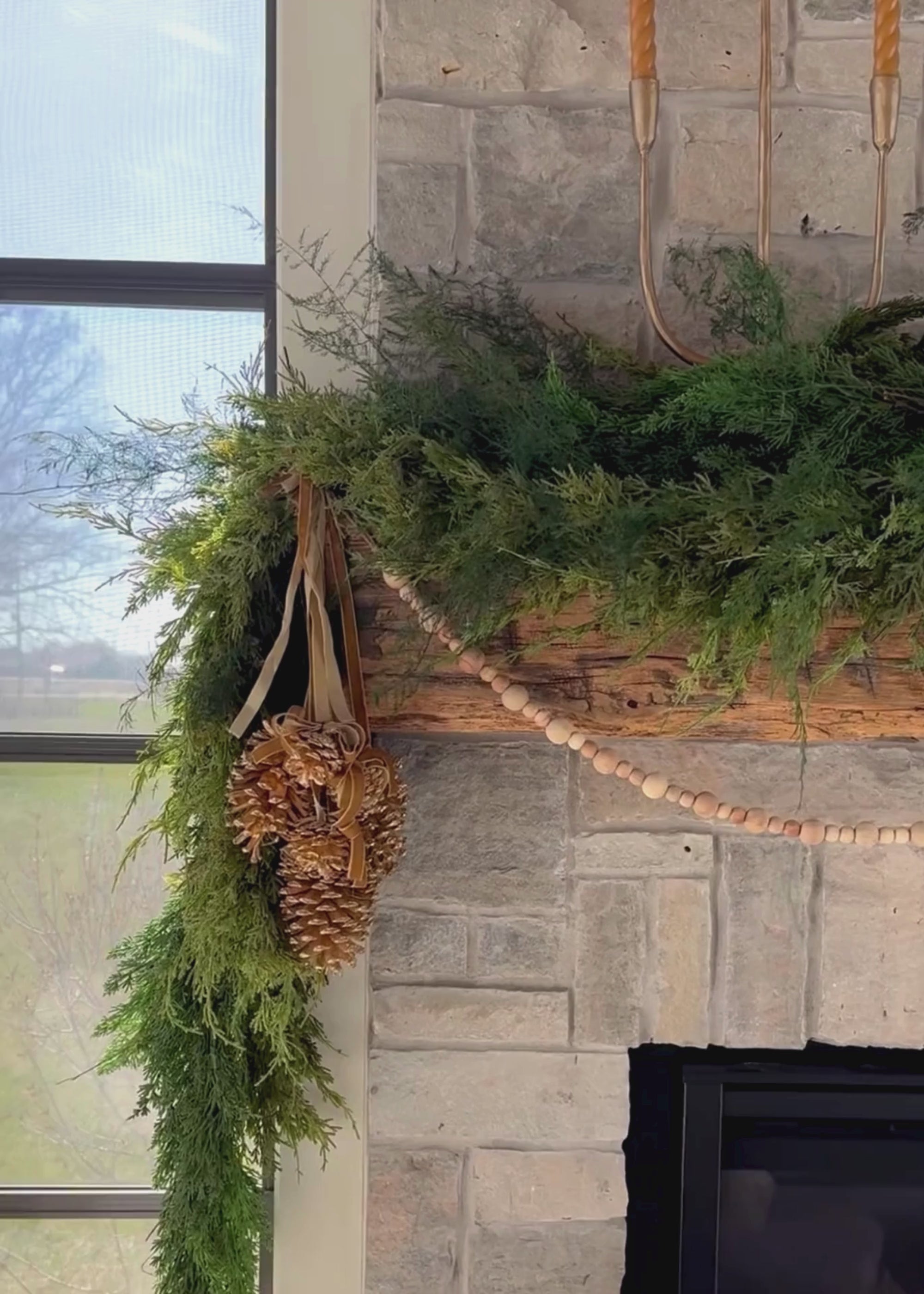 Preserved Asparagus Plumosus Fern Mixed into Faux Cedar Garland