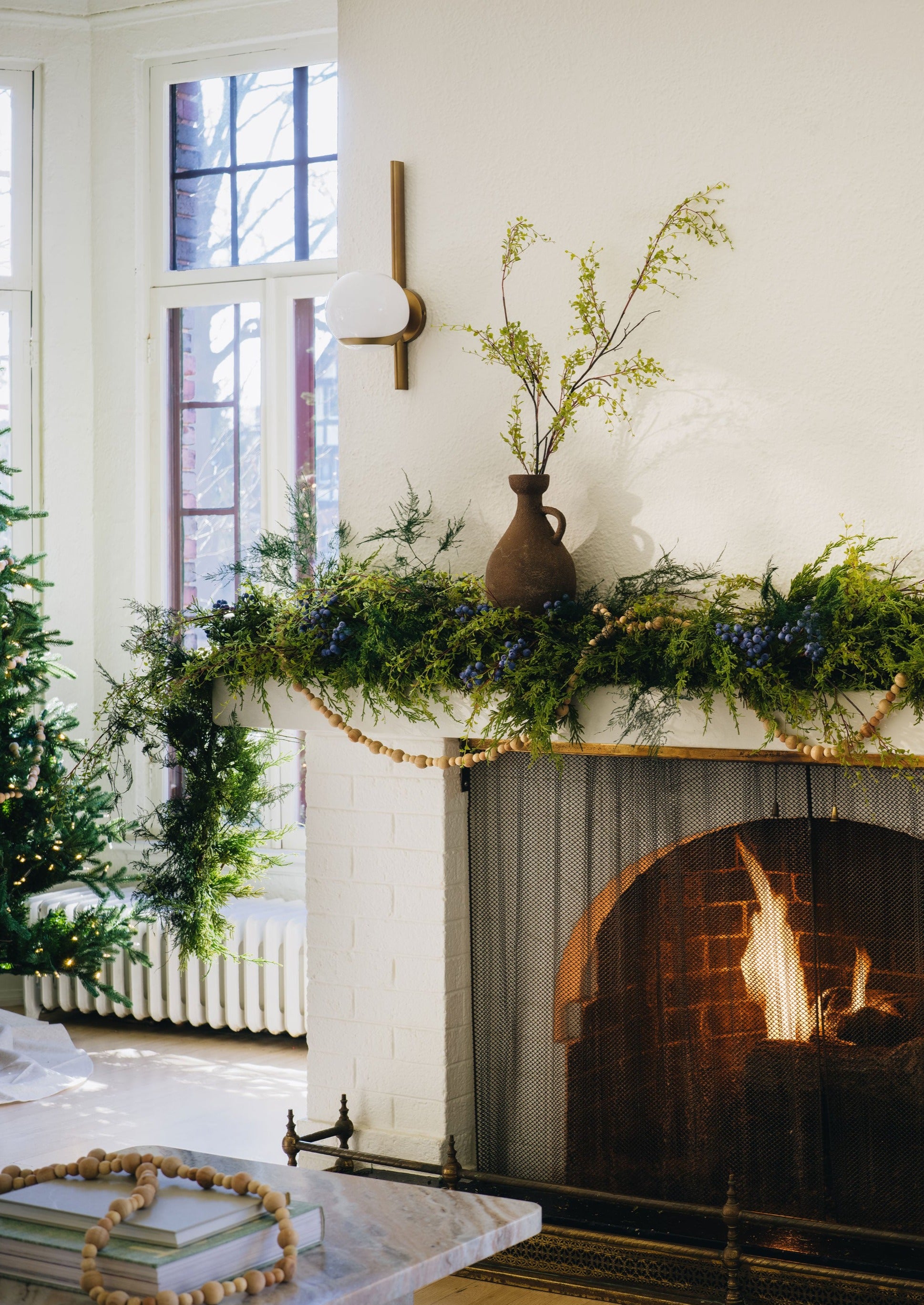 Green Preserved Plumosus Asparagus Fern in Mixed Evergreen Garland