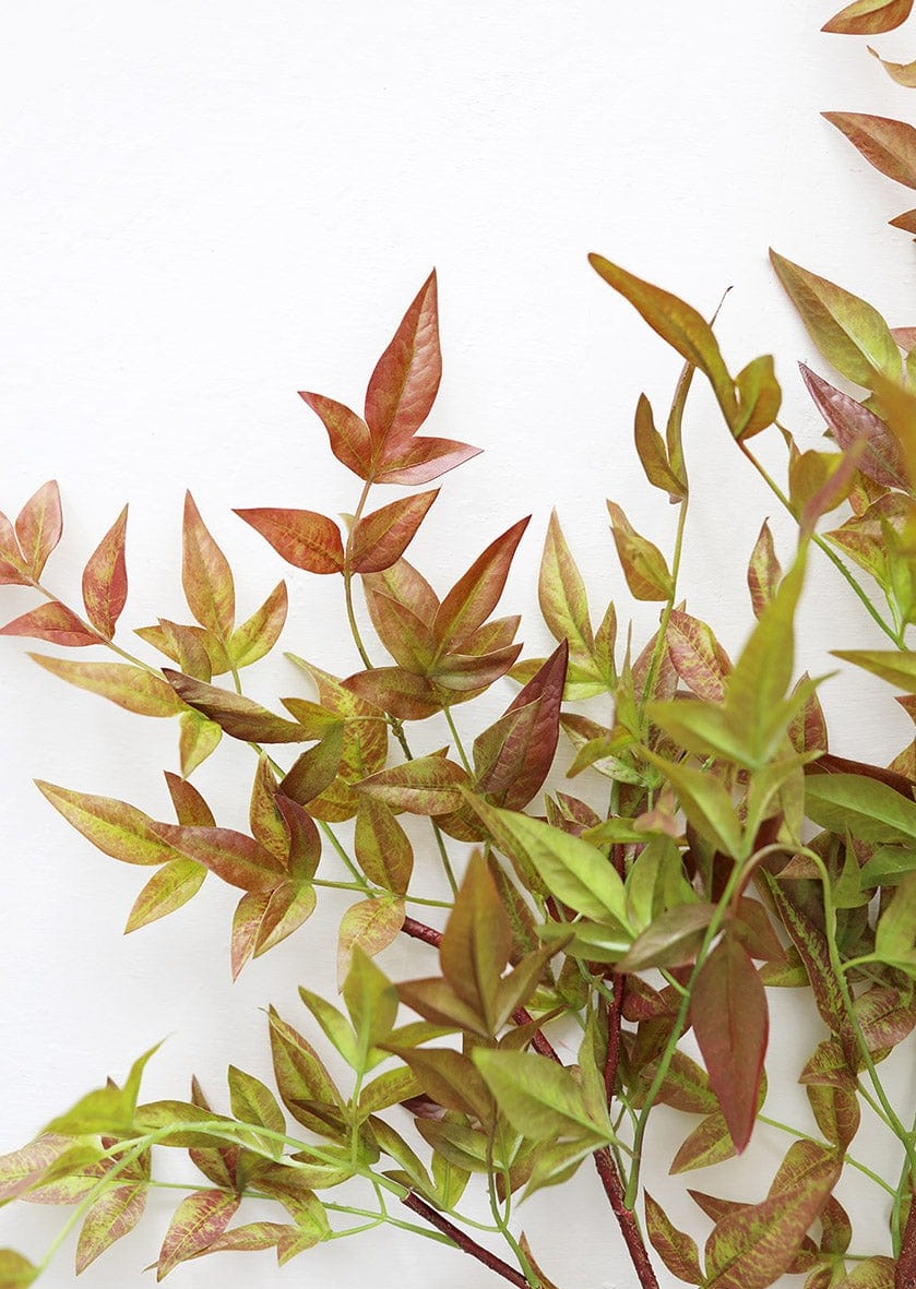 Red and Green Colored Faux Nandina Leaves Branch at Afloral