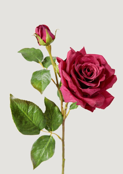 Luxe Faux Blooms Dutch Garden Rose with Bud in Fuchsia