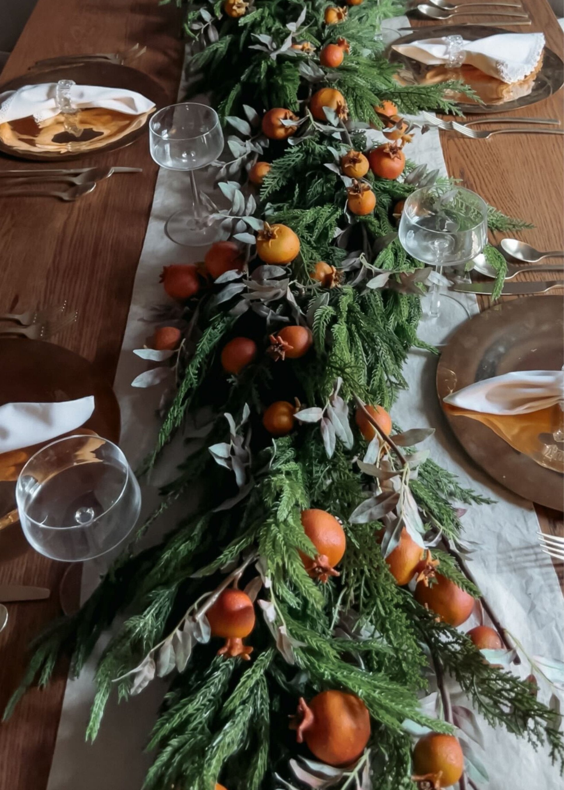 Norfolk and Cedar Garland Tablescape