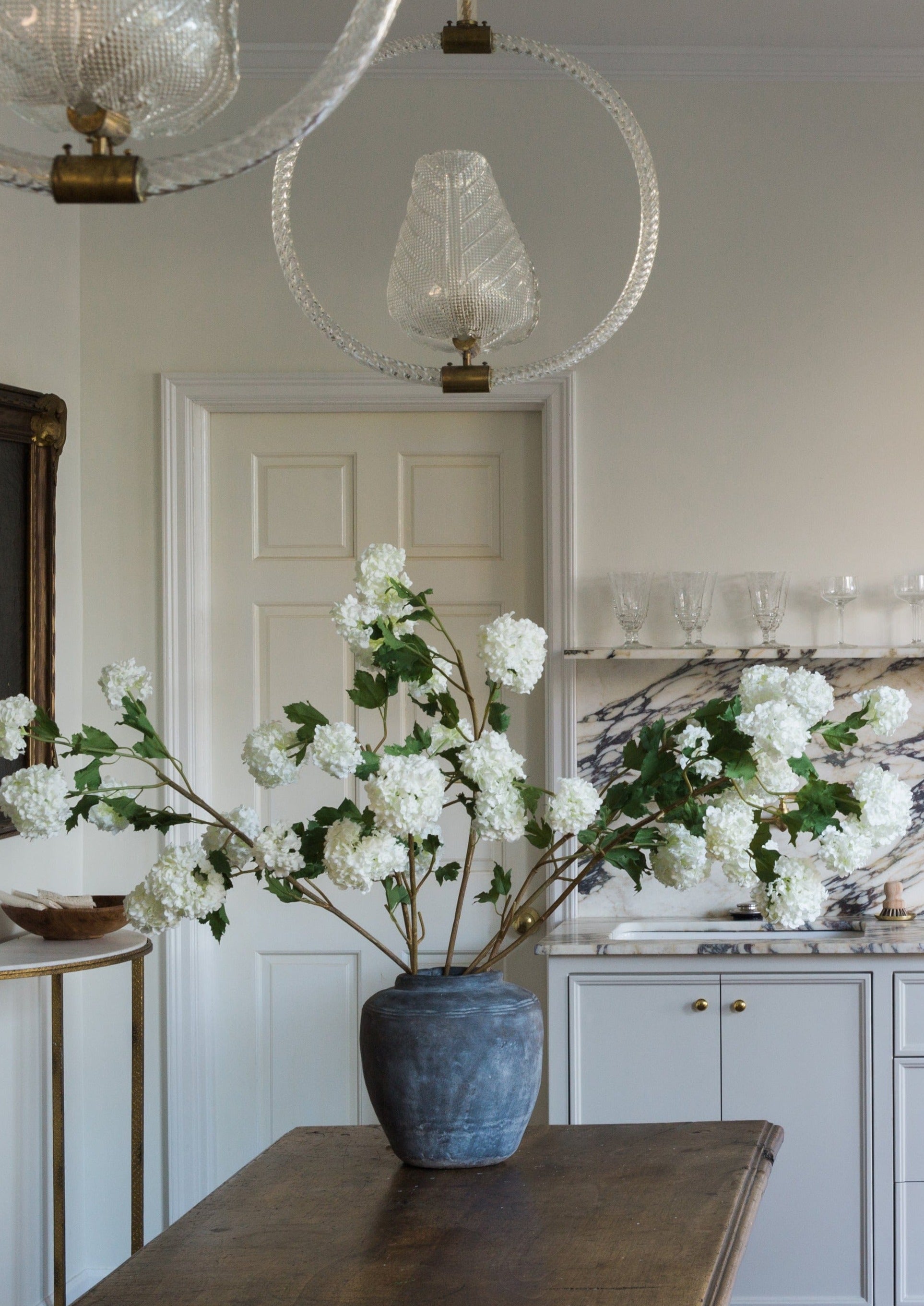 Afloral Luxe Faux White Snowball Branches Styled in Vase